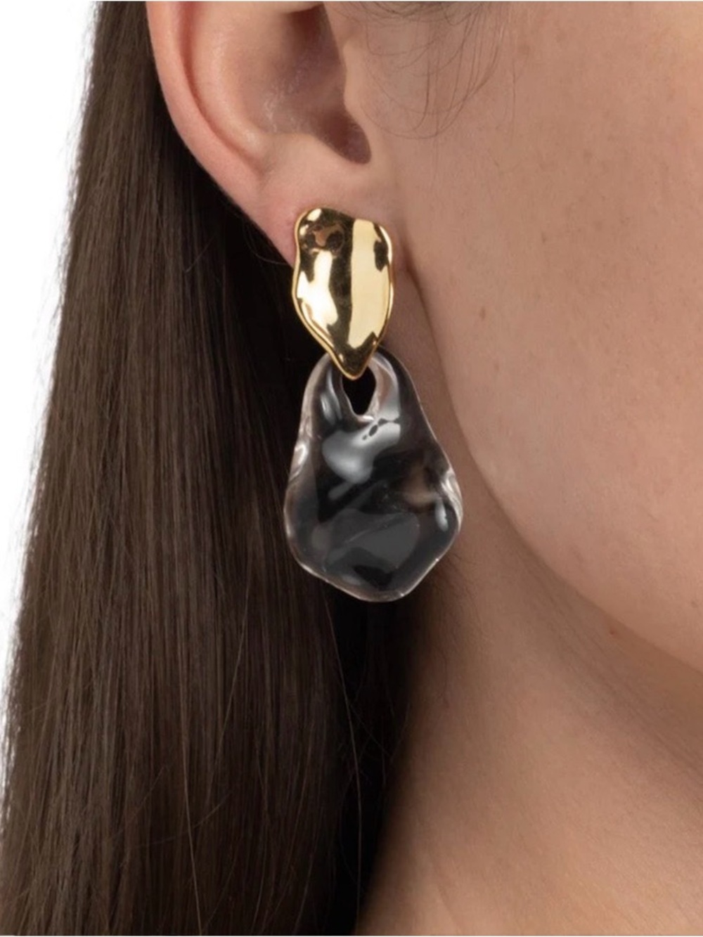 NEW Alexis Bittar Liquid Lucite Wafer Post Earrings 14k Gold Plate Clear AU04